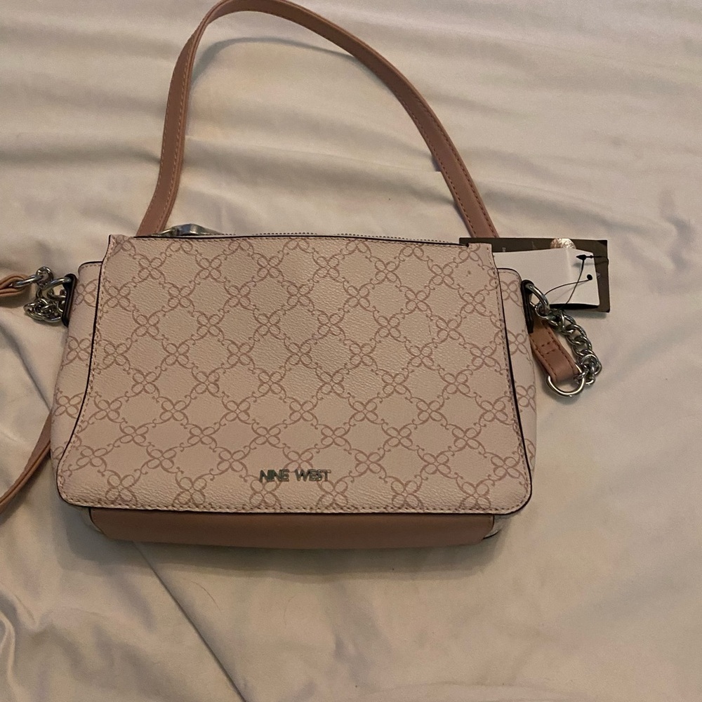 Nine West Geometric Pattern Shoulder Bag with Chain Strap New